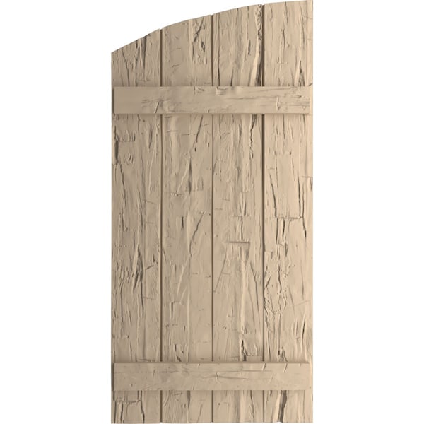 Hand Hewn 4 Board Joined Board-n-Batten W/Elliptical Top Faux Wood Shutters, 22W X 42H